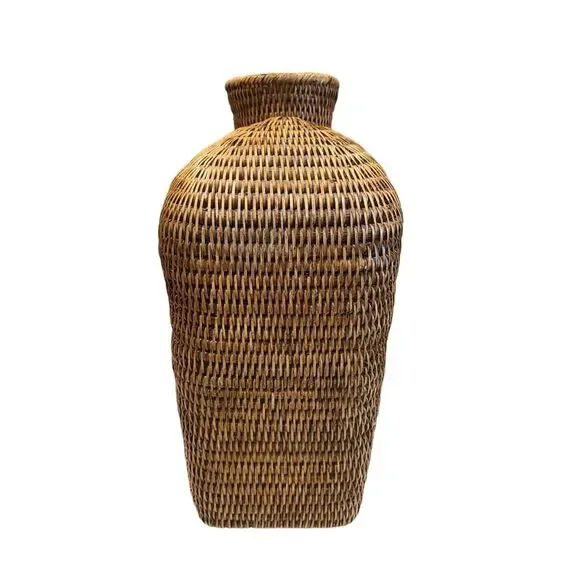Vintage French Woven Wicker Footed Basket Vase Home Décor 16.5 x 17x 6.5 EUC